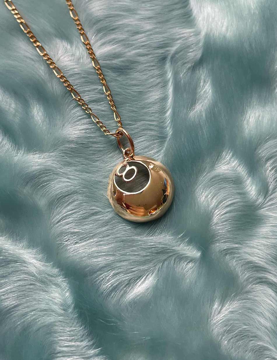 14k gold billiards 8 ball charm pendant necklace by honey drip jewelry
