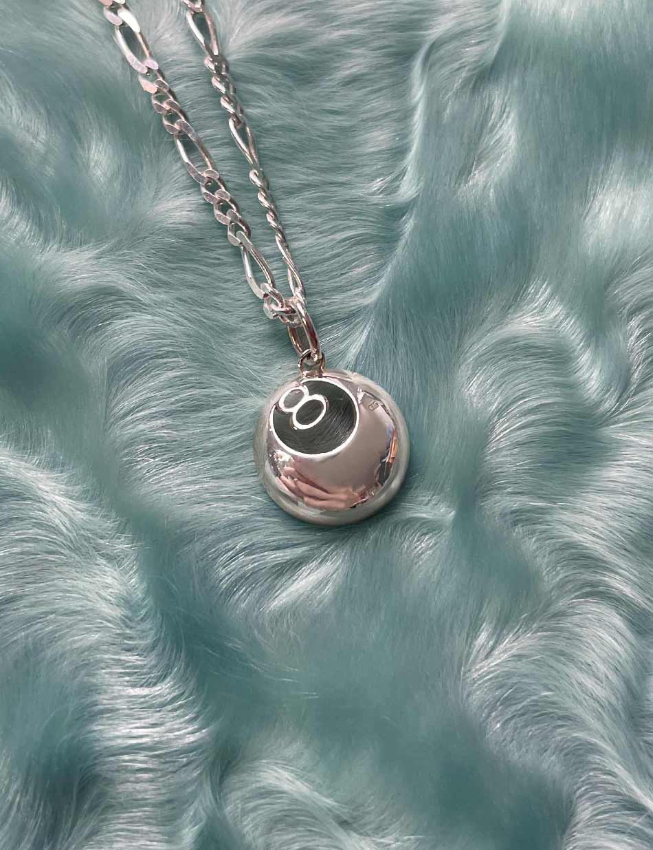 Sterling Silver billiards 8 ball charm pendant necklace by honey drip jewelry