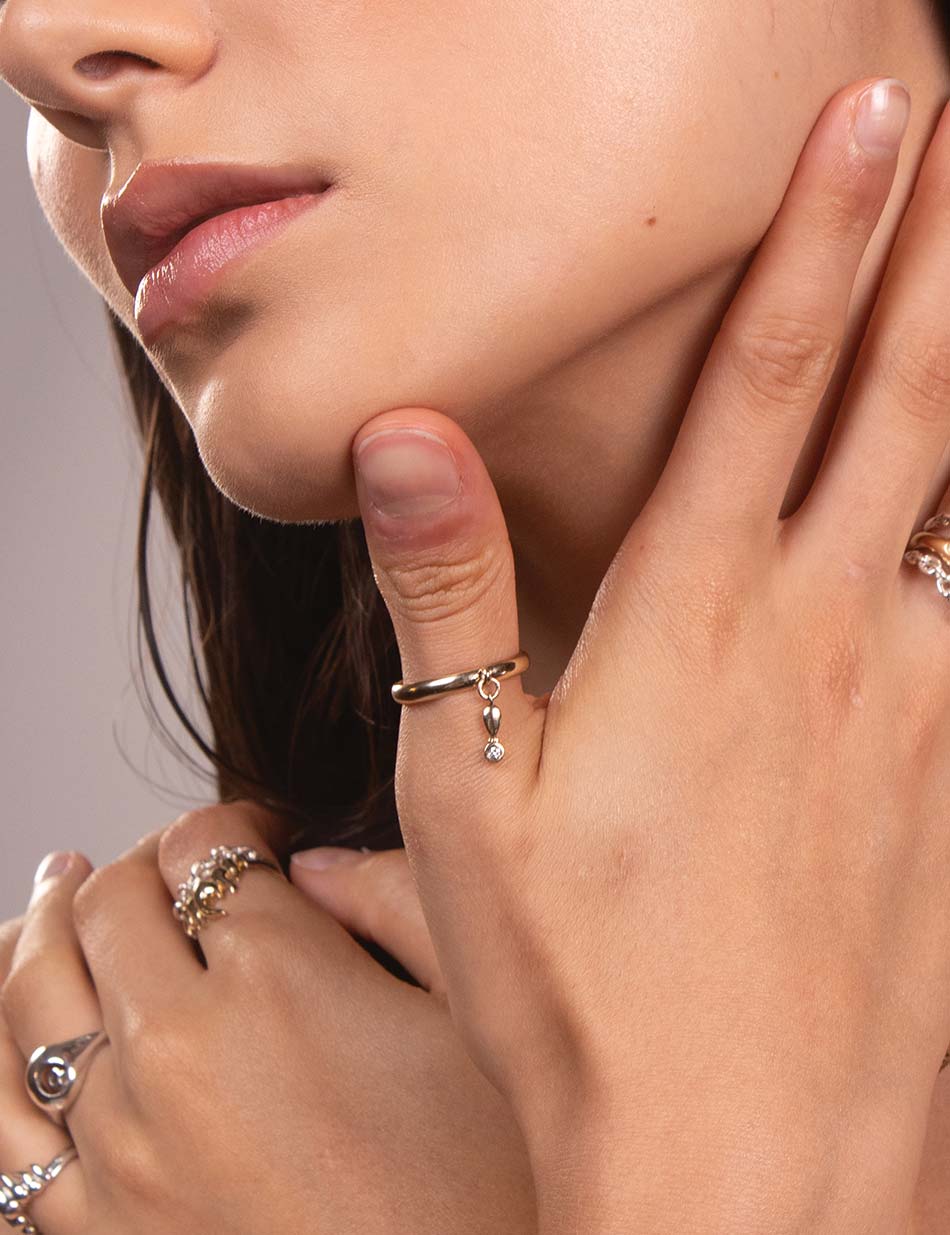 Diamond Single Tassel Ring - 14k gold, diamond