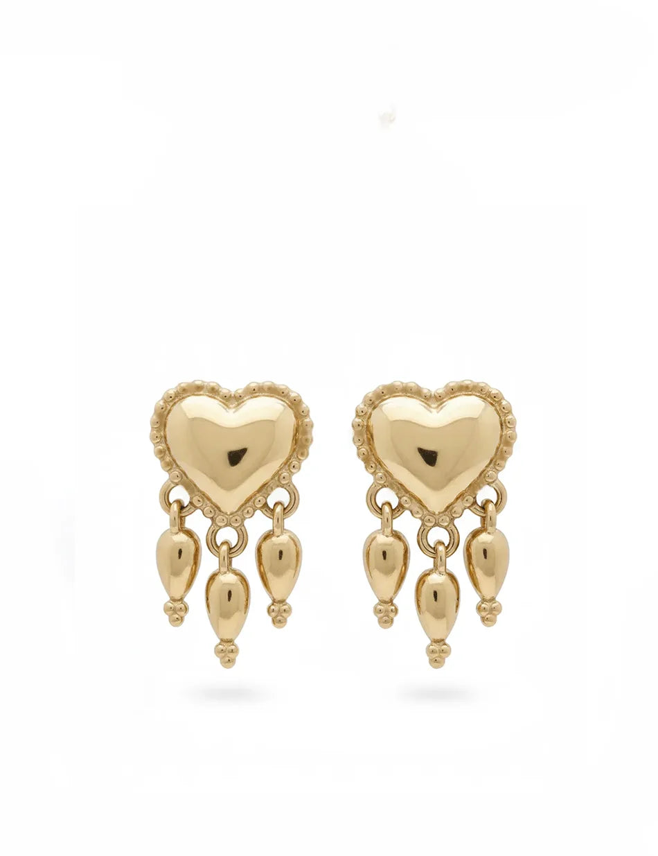 Bleeding Heart Tassel Stud Earrings - 14k gold