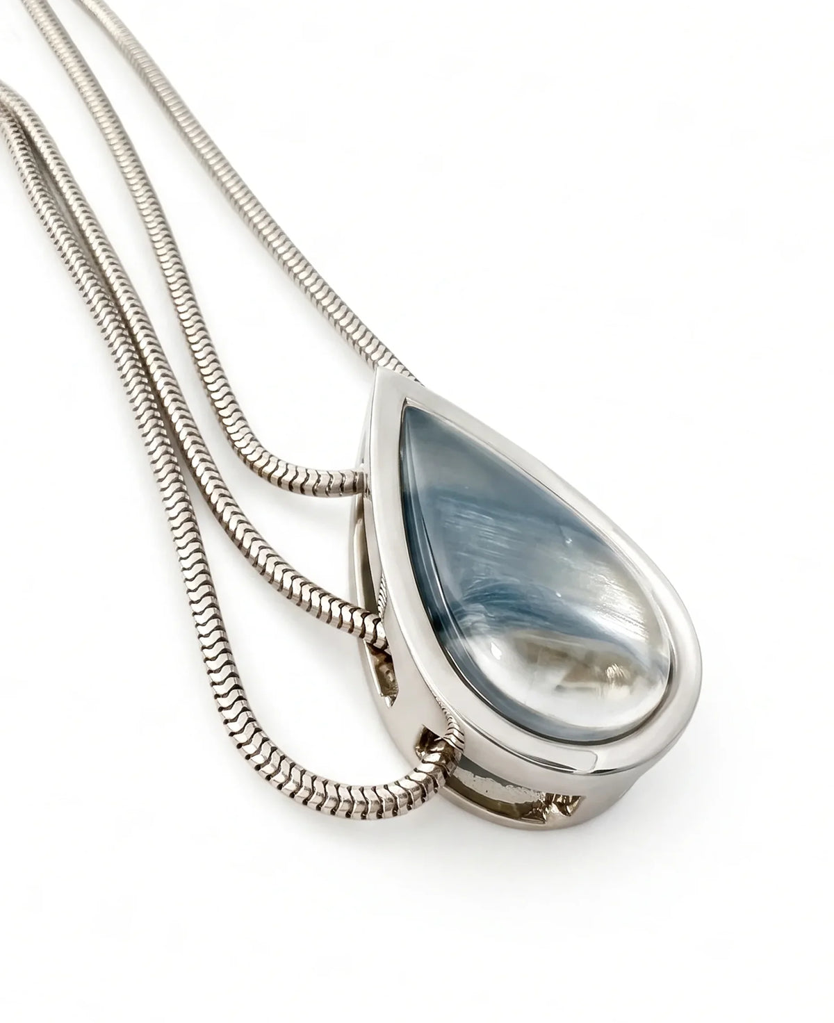 Pear Cabochon Gem Block - Sterling Silver & Phantom Quartz