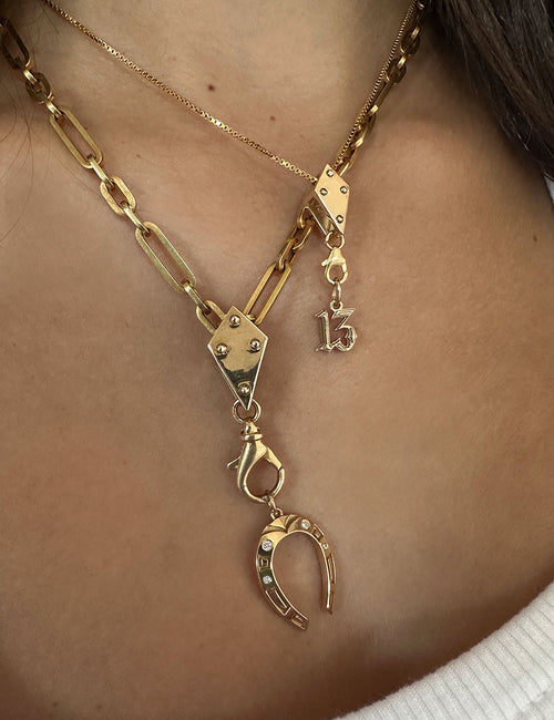 Gothic Lucky 13 Charm Pendant - 14k gold or sterling silver