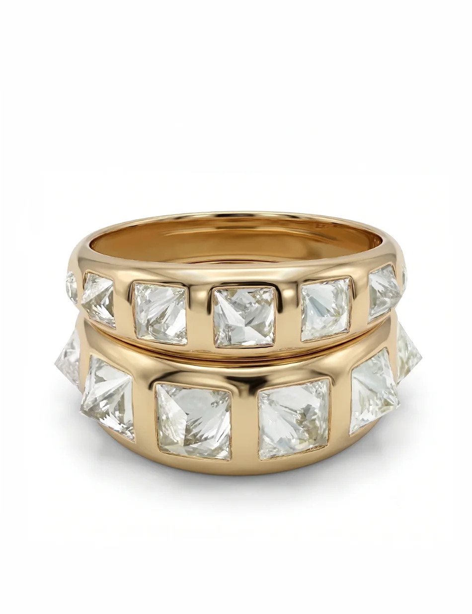 Alternative style engagement ring set featuring half-eternity white diamond spikes. Designed for those who are looking for elevated fine jewelry that reflects their unique personal taste.