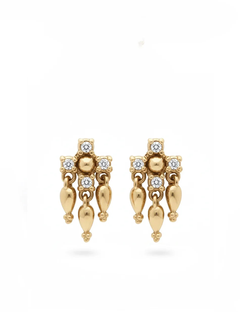 Diamond Tassel Stud Earrings - 14k gold, diamonds