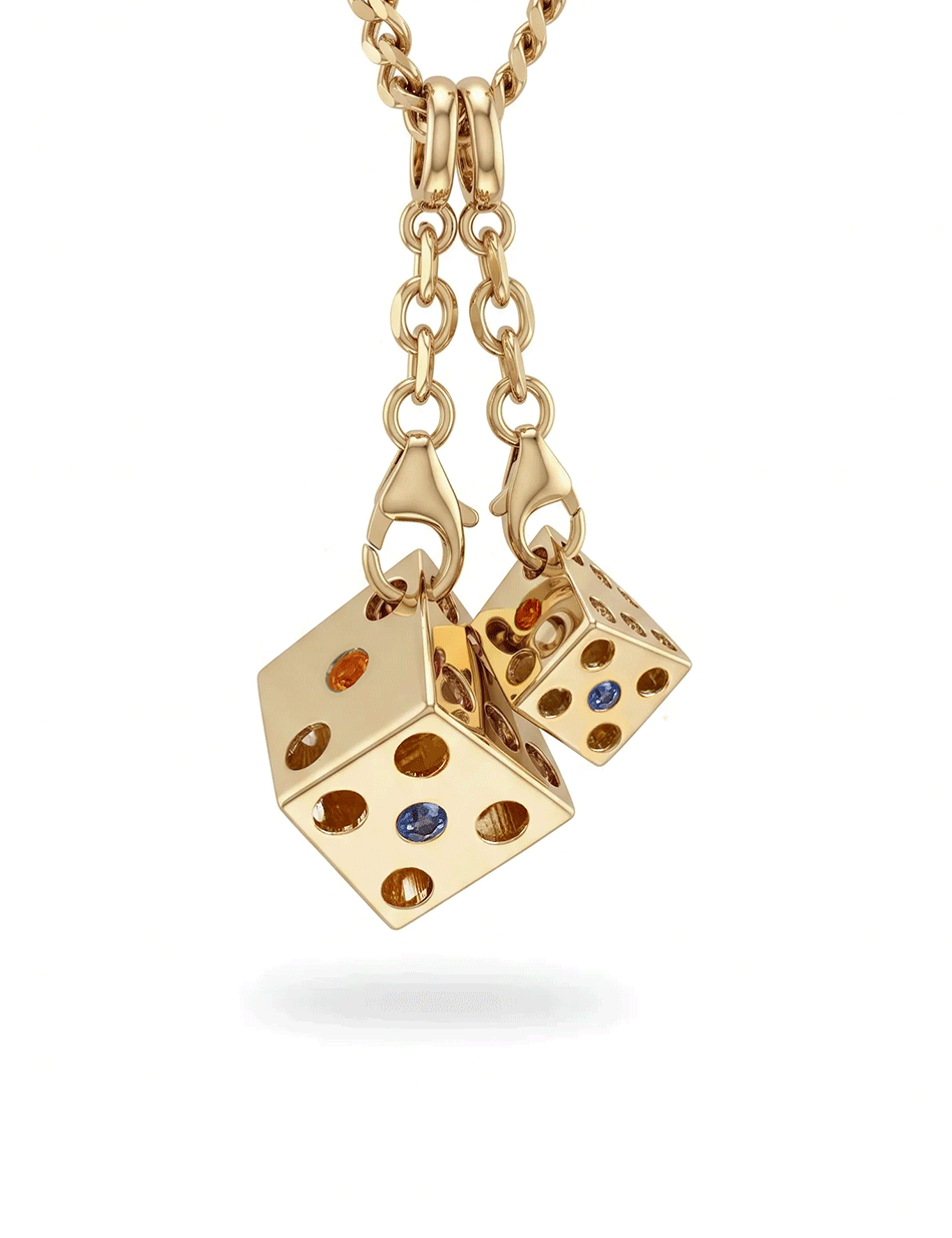 Dice Charm Pendants - 14k gold & Sapphires