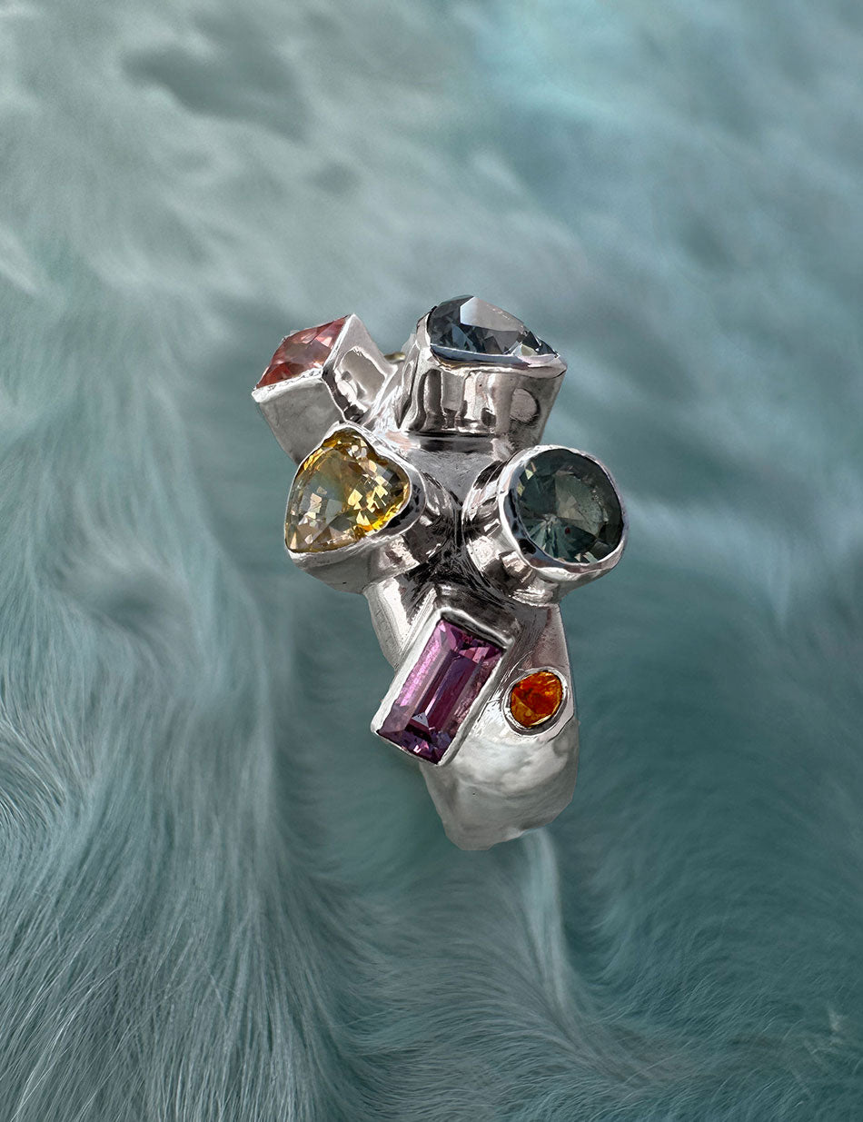 Bezel Fortuna Ring - sterling silver, sapphires