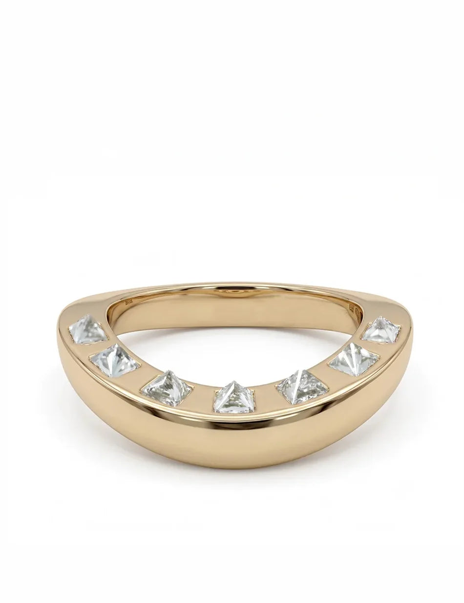 Diamond Studded Spike Curve Ring - 14k gold & white diamond