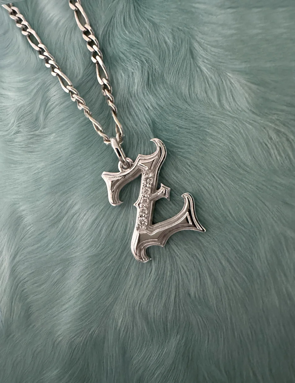 Gothic Cathedral Monogram Initial Charm - 14k gold, diamonds