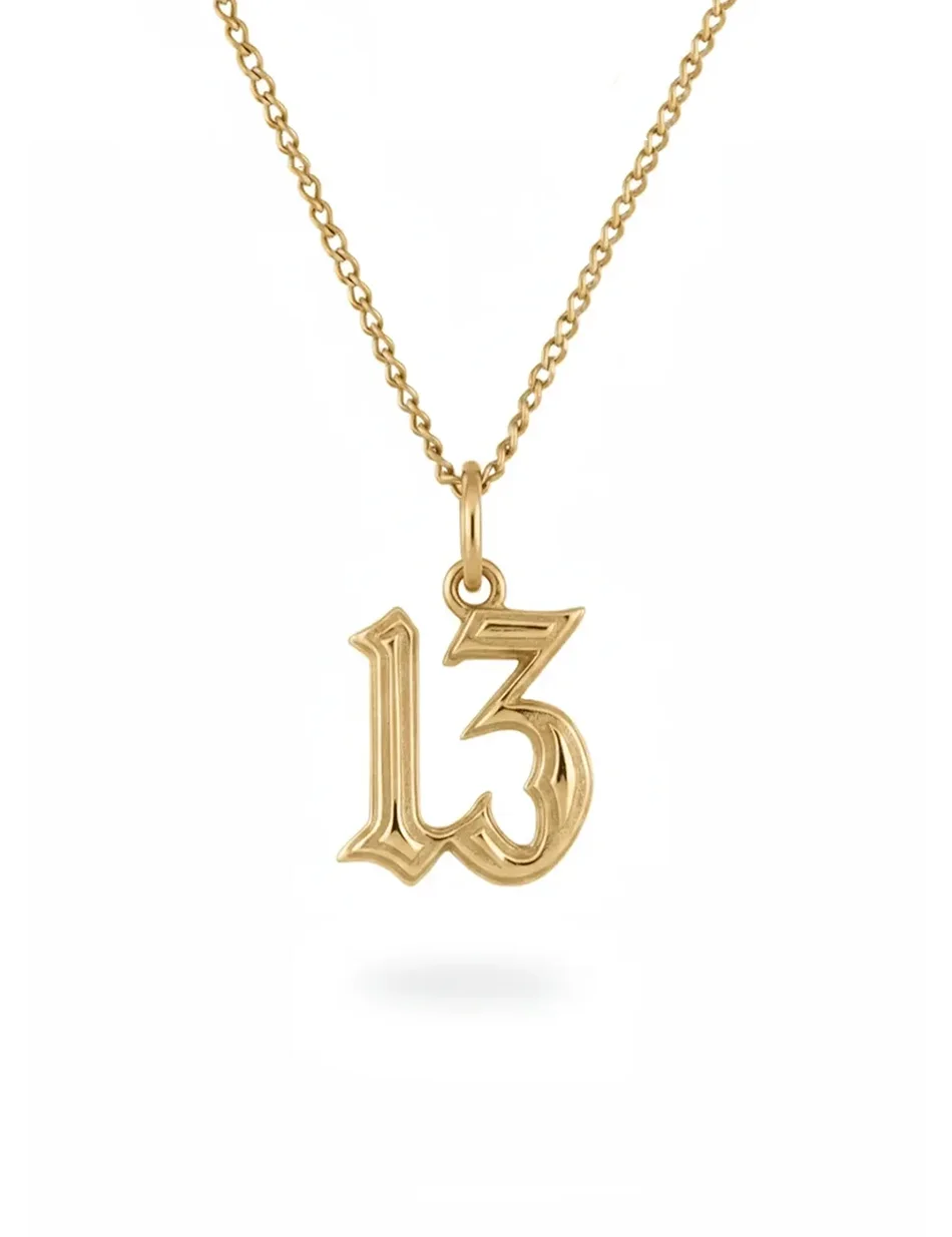 Gothic Lucky 13 Charm Pendant - 14k gold or sterling silver