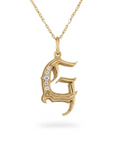Gothic Cathedral Monogram Initial Charm - 14k gold, diamonds