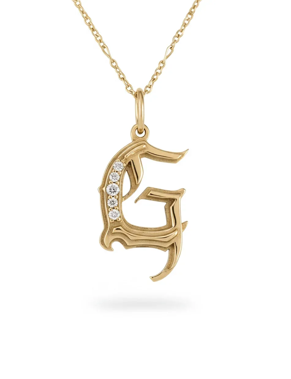 Gothic Cathedral Monogram Initial Charm - 14k gold, diamonds