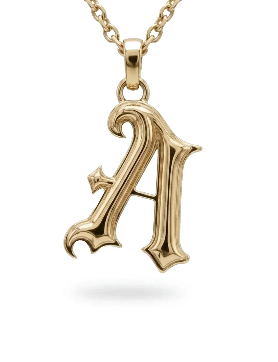 Gothic Cathedral Monogram Initial Charm, Large -  14k gold