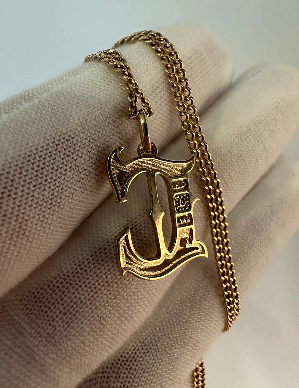 Gothic Cathedral Monogram Initial Charm - 14k gold, diamonds