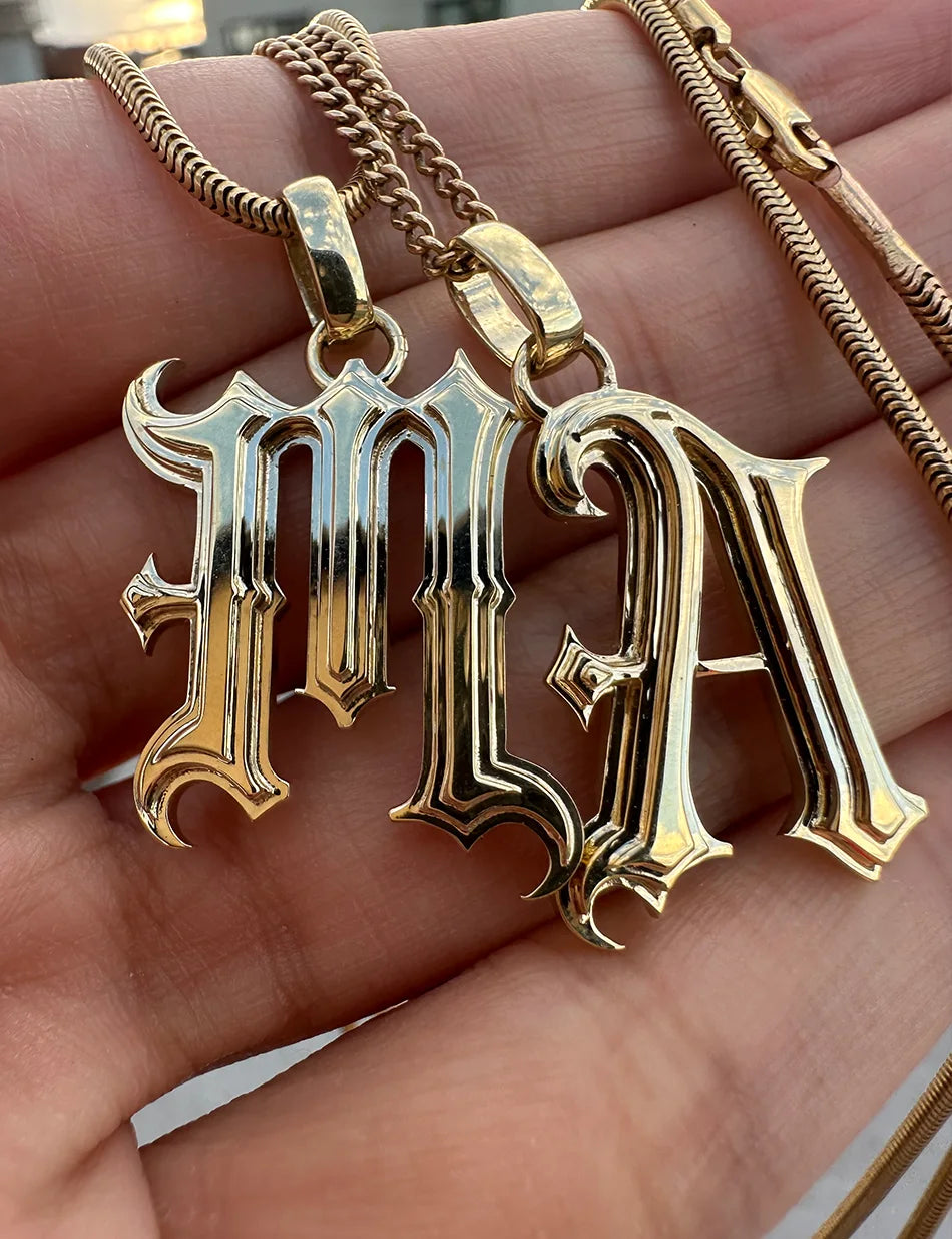 Gothic Cathedral Monogram Initial Charm, Large -  14k gold