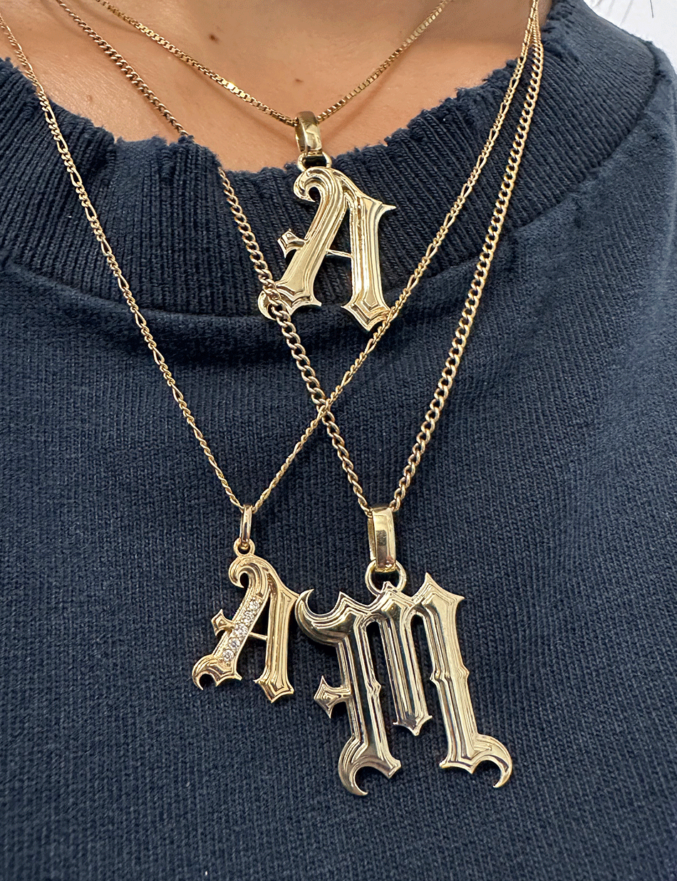 Gothic Cathedral Monogram Initial Charm, Large -  14k gold