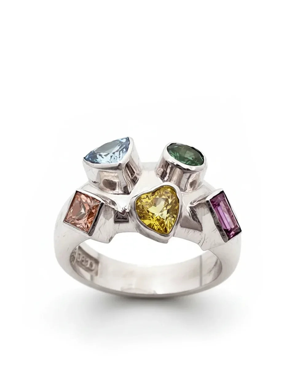 Bezel Fortuna Ring - sterling silver, sapphires