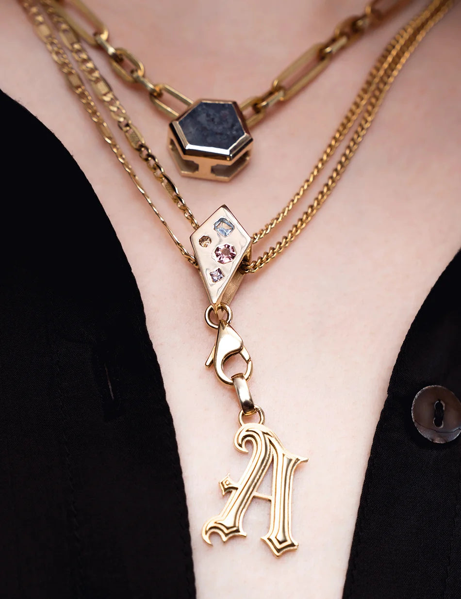 Gothic Cathedral Monogram Initial Charm, Large -  14k gold