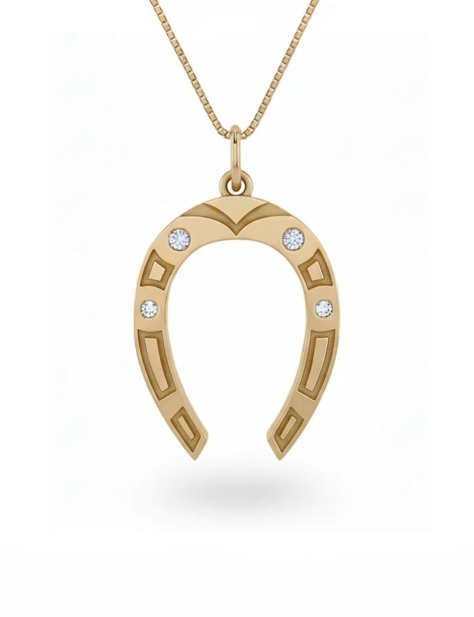 Lucky Horseshoe Necklace Charm - 14k gold, diamonds