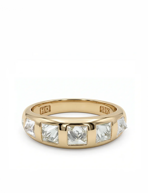 white diamond spike half eternity ring in 14k gold. An edgy and alternative take on eternity jewelry rings.