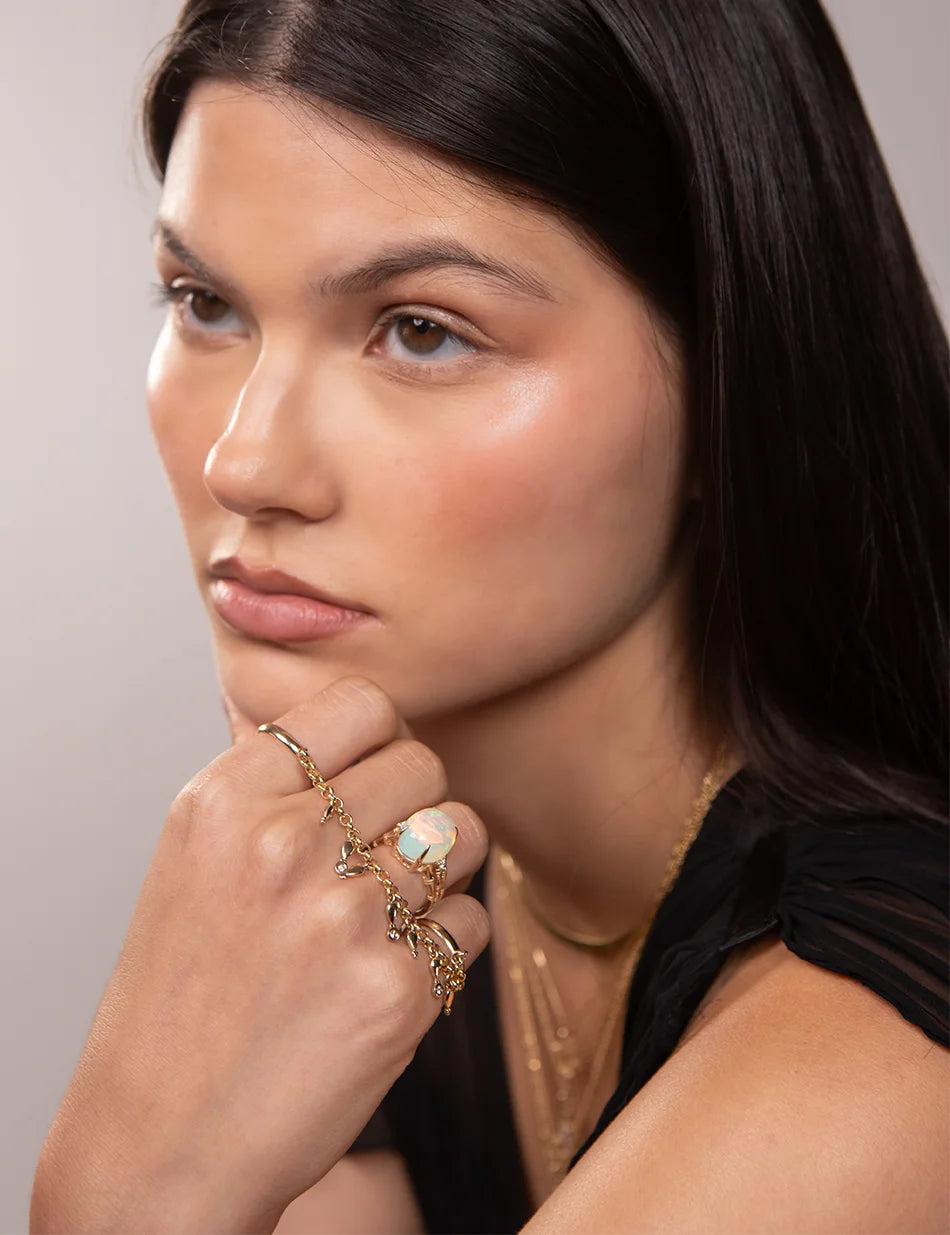 Lucky Bamboo Opal Ring - 14k gold, opal, diamonds