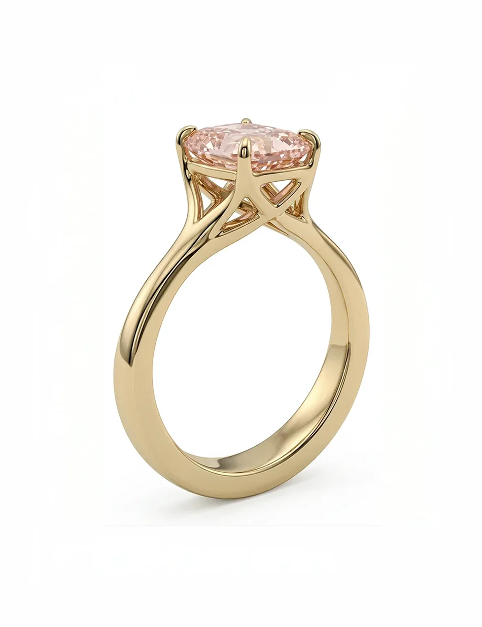 Rose Vine Solitaire Ring - 14k gold, pink diamond