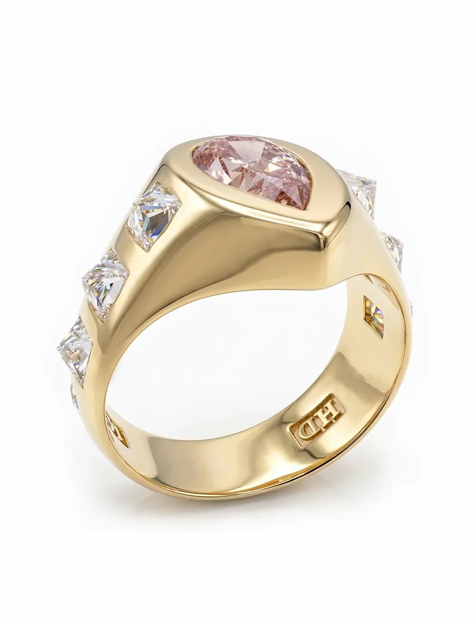 Rose Thorn Ring - 14k gold, pink diamond pear,<br>white diamond