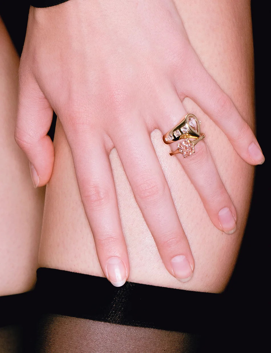 Rose Vine Solitaire Ring - 14k gold, pink diamond