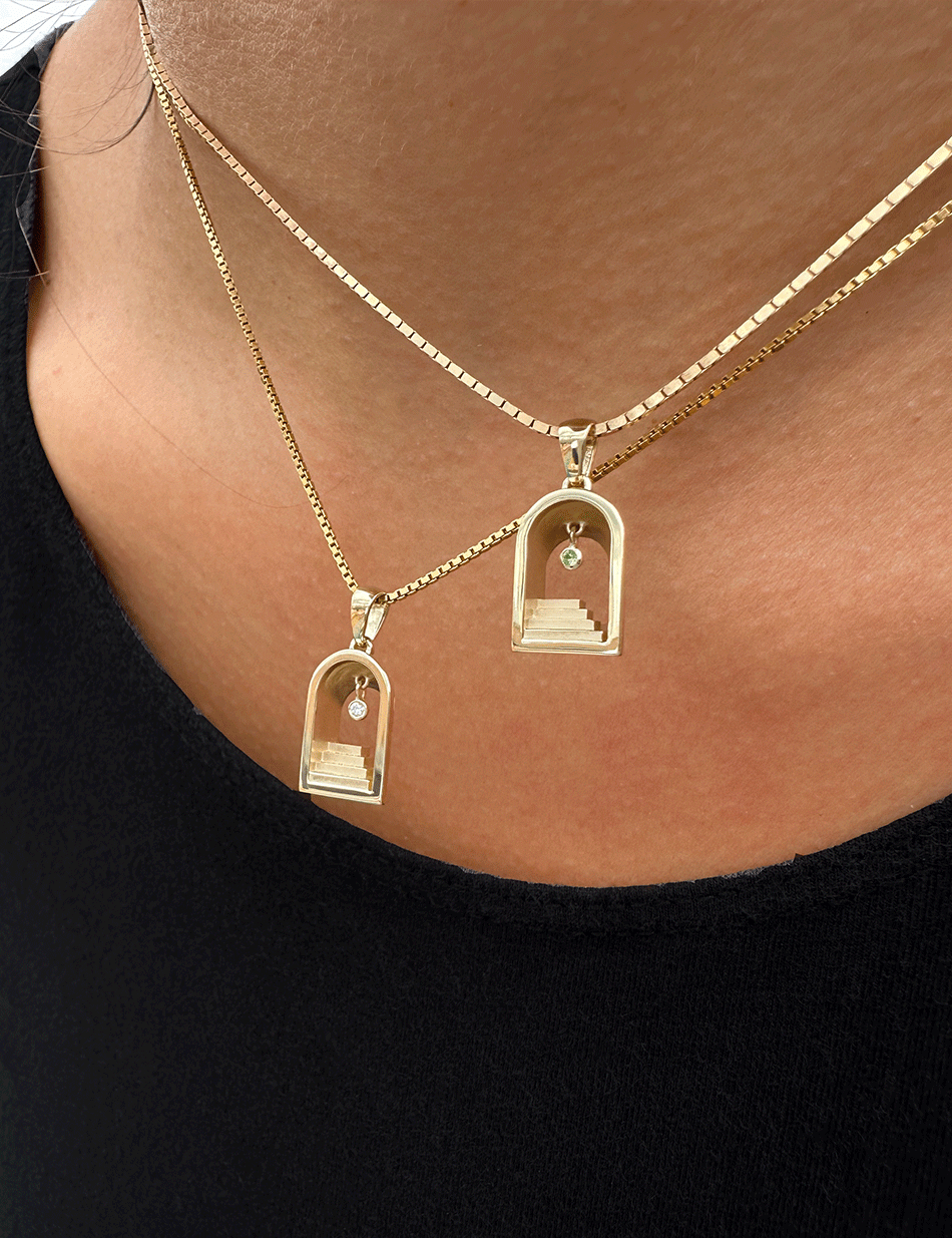 Portal Stair Charm Pendant - 14k gold, diamond