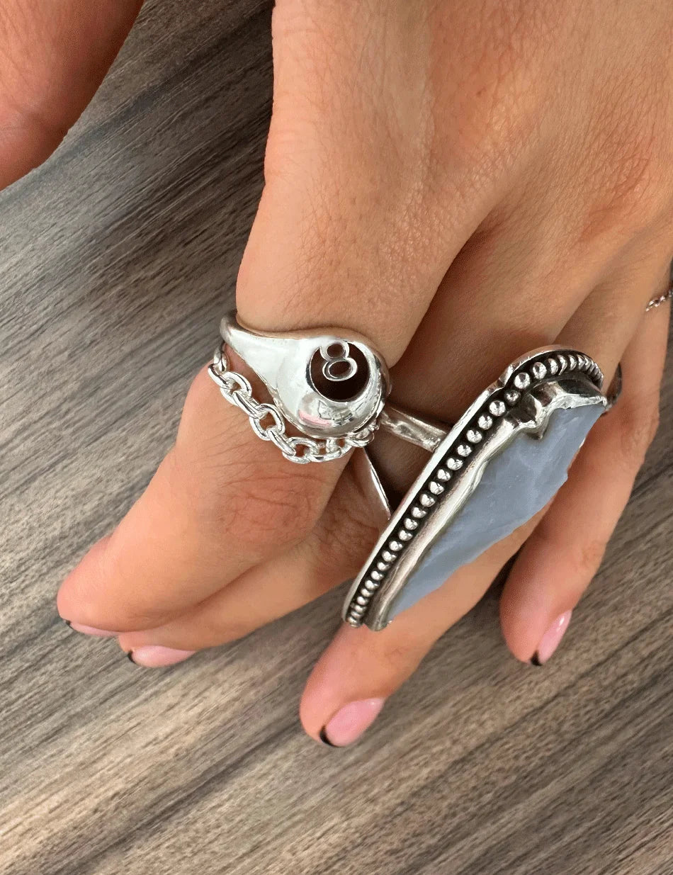 8 Ball Billiards Ring Signet - sterling silver