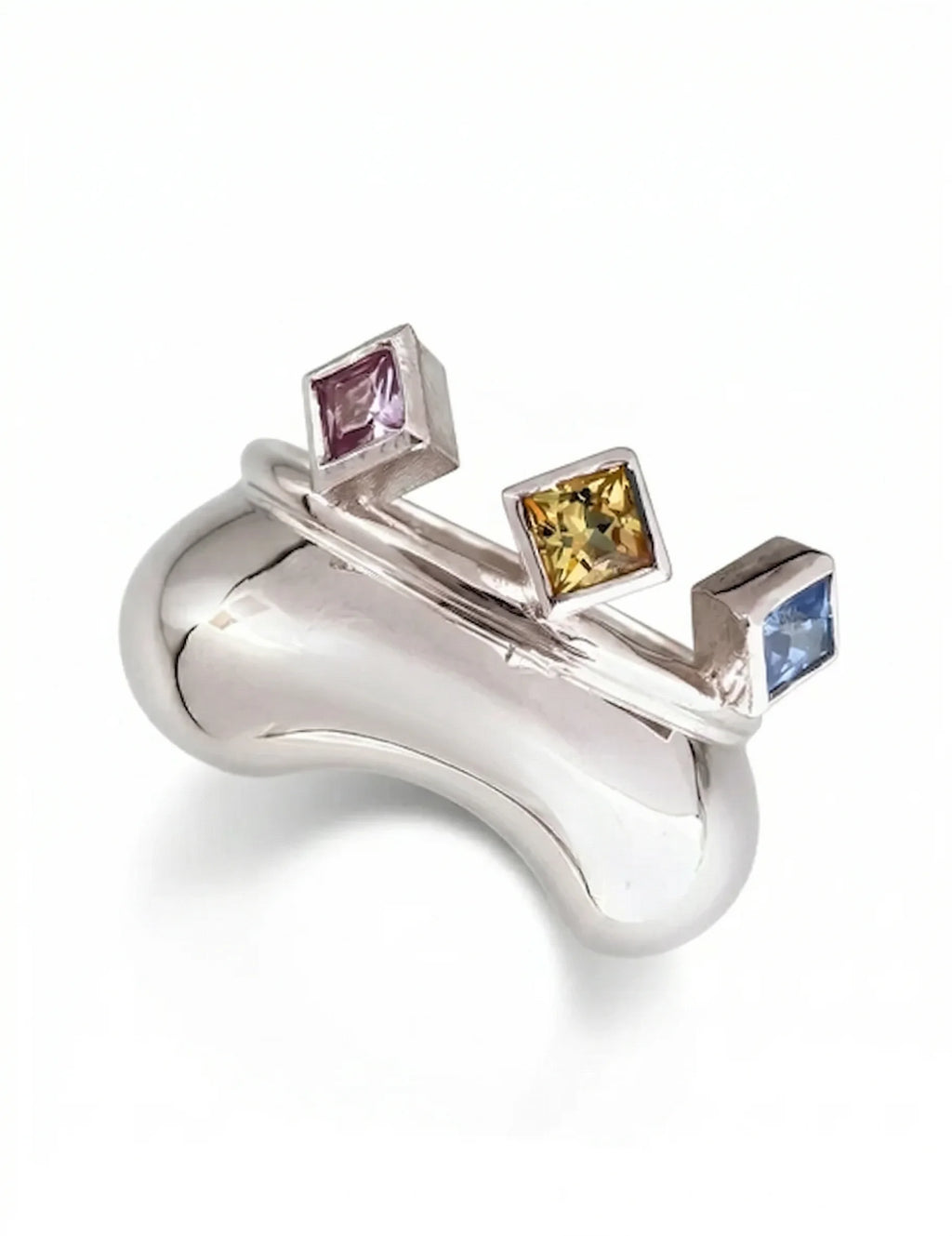 Chunky Wave Trio Ring - sterling silver, sapphires