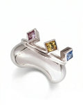 Chunky Wave Trio Ring - sterling silver, sapphires