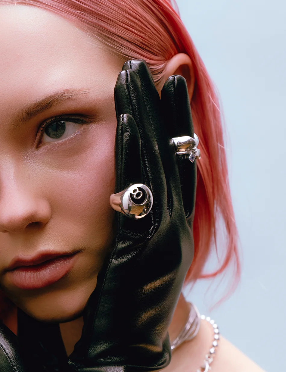 xl 8 Ball Billiards Ring Signet - sterling silver