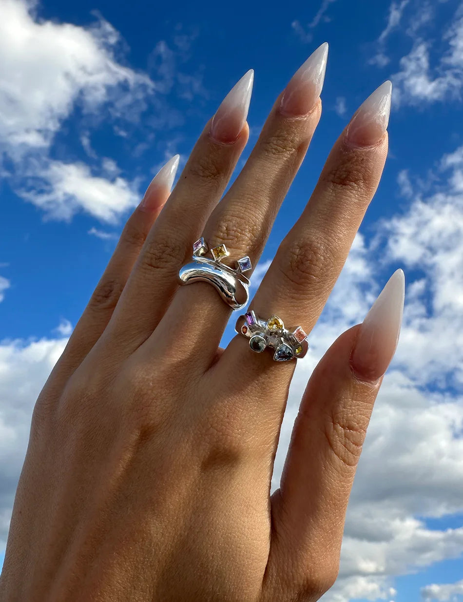 Bezel Fortuna Ring - sterling silver, sapphires