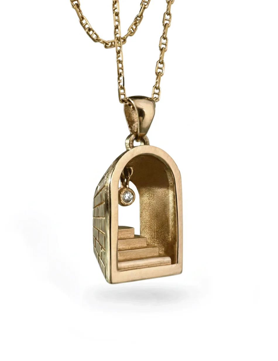 Portal Stair Charm Pendant - 14k gold, diamond