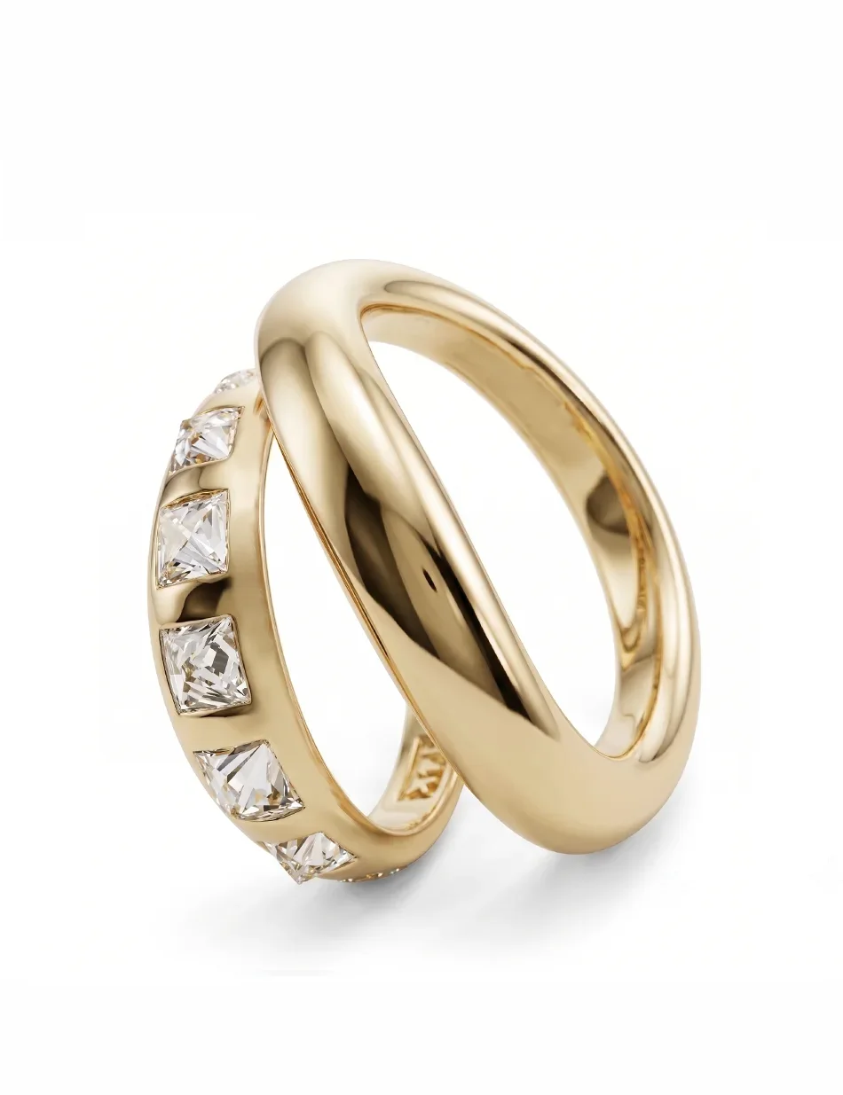 Diamond Studded Spike Curve Ring - 14k gold & white diamond