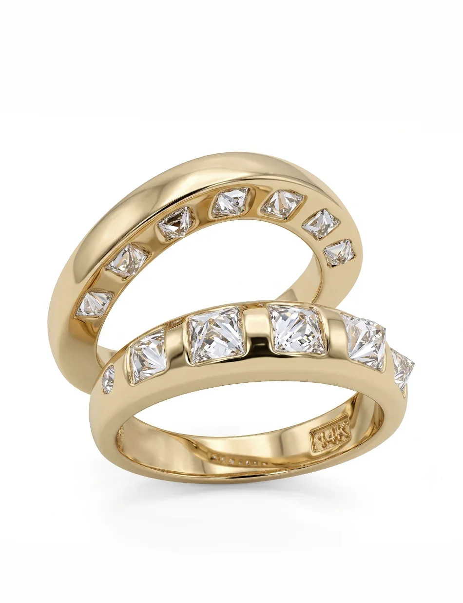 Diamond Studded Spike Curve Ring - 14k gold & white diamond