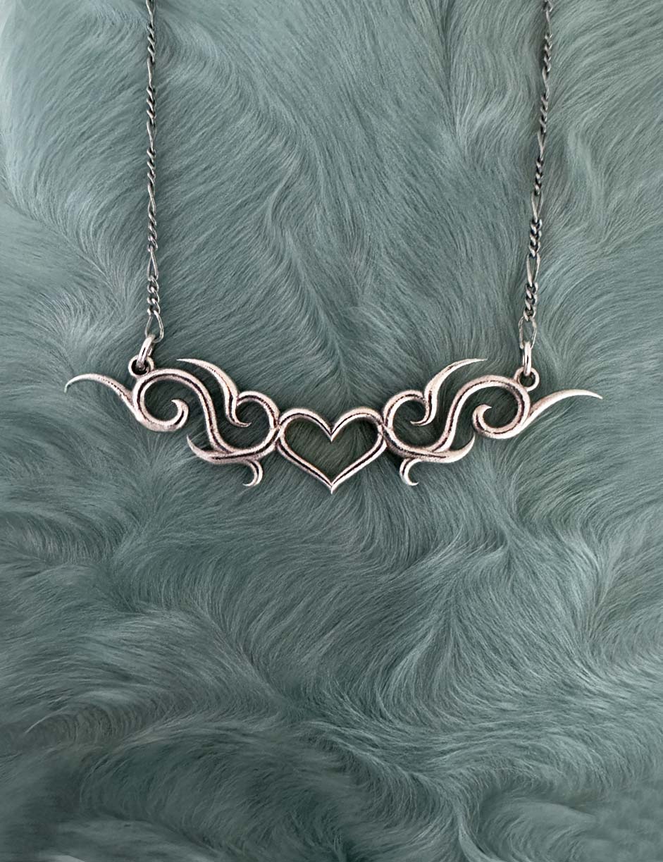 Tribal Tattoo Heart Necklace - 14k gold or sterling silver
