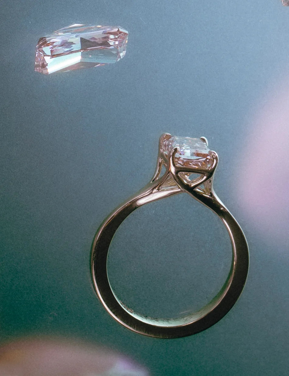 Rose Vine Solitaire Ring - 14k gold, pink diamond