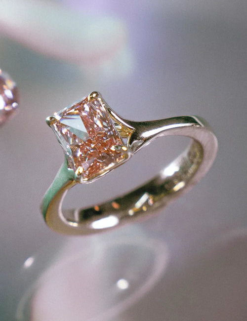 Rose Vine Solitaire Ring - 14k gold, pink diamond