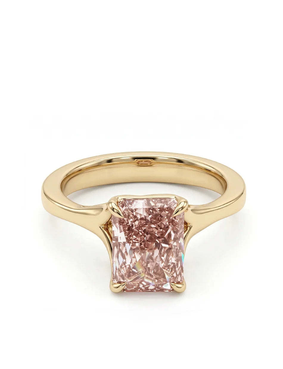 Rose Vine Solitaire Ring - 14k gold, pink diamond