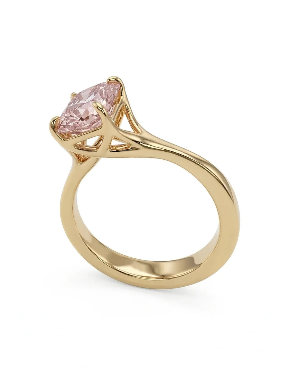 Rose Vine Solitaire Ring - 14k gold, pink diamond