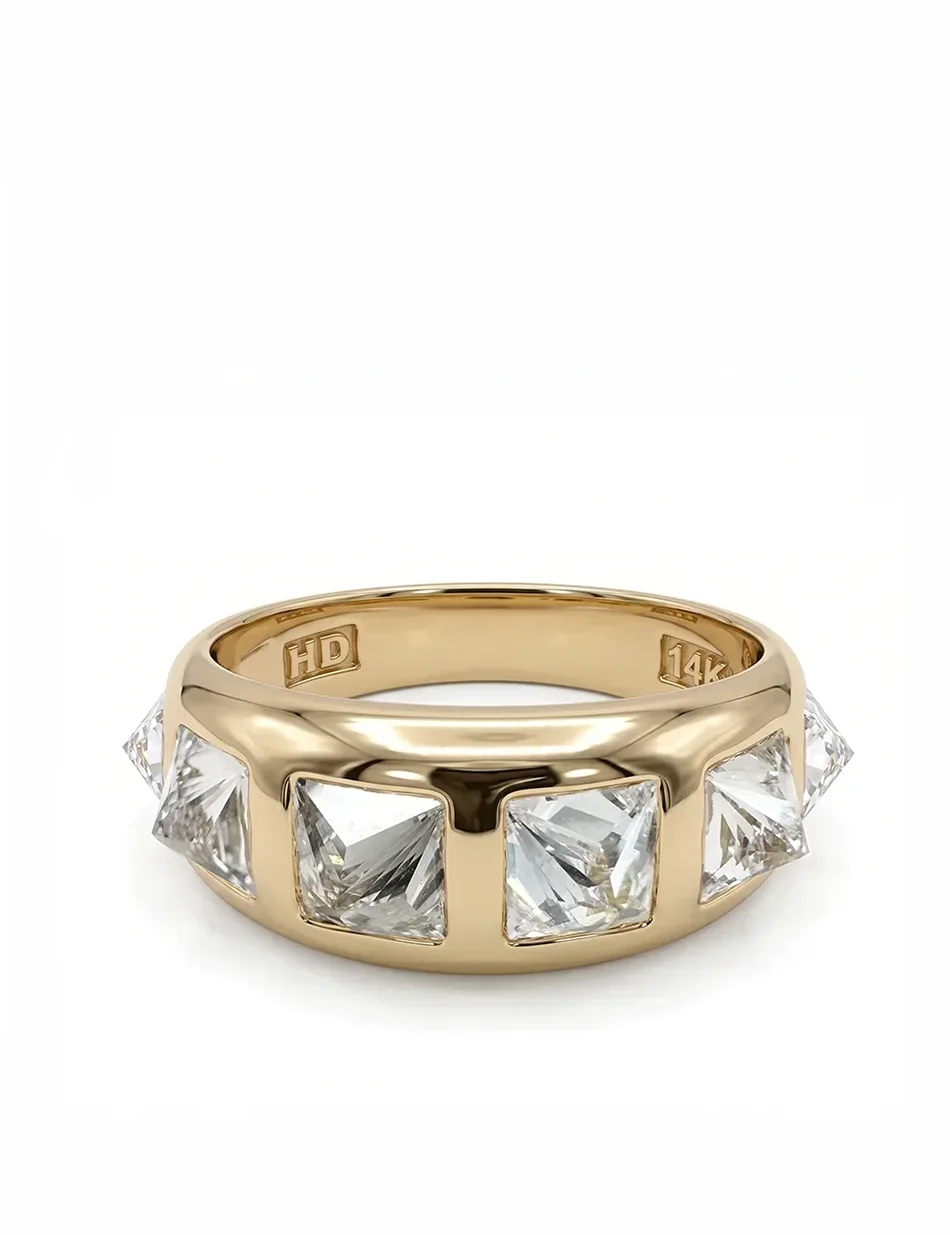 Diamond Spike Gold ring by Honey Drip Jewelry.  Princess cut white diamonds set reverse to create a spiked, studded silhouette for a punk, alternative style fine jewelry ring.