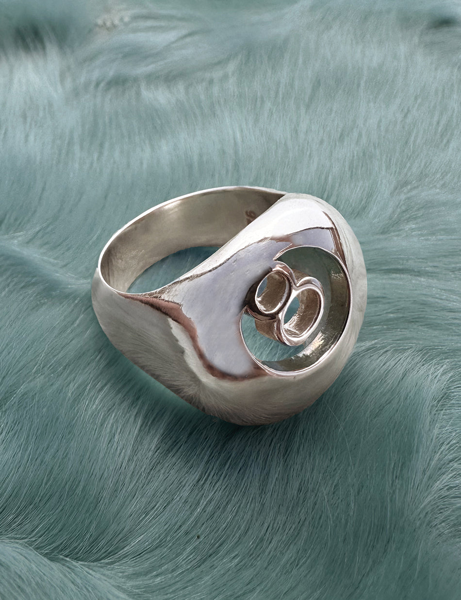 xl 8 Ball Billiards Ring Signet - sterling silver