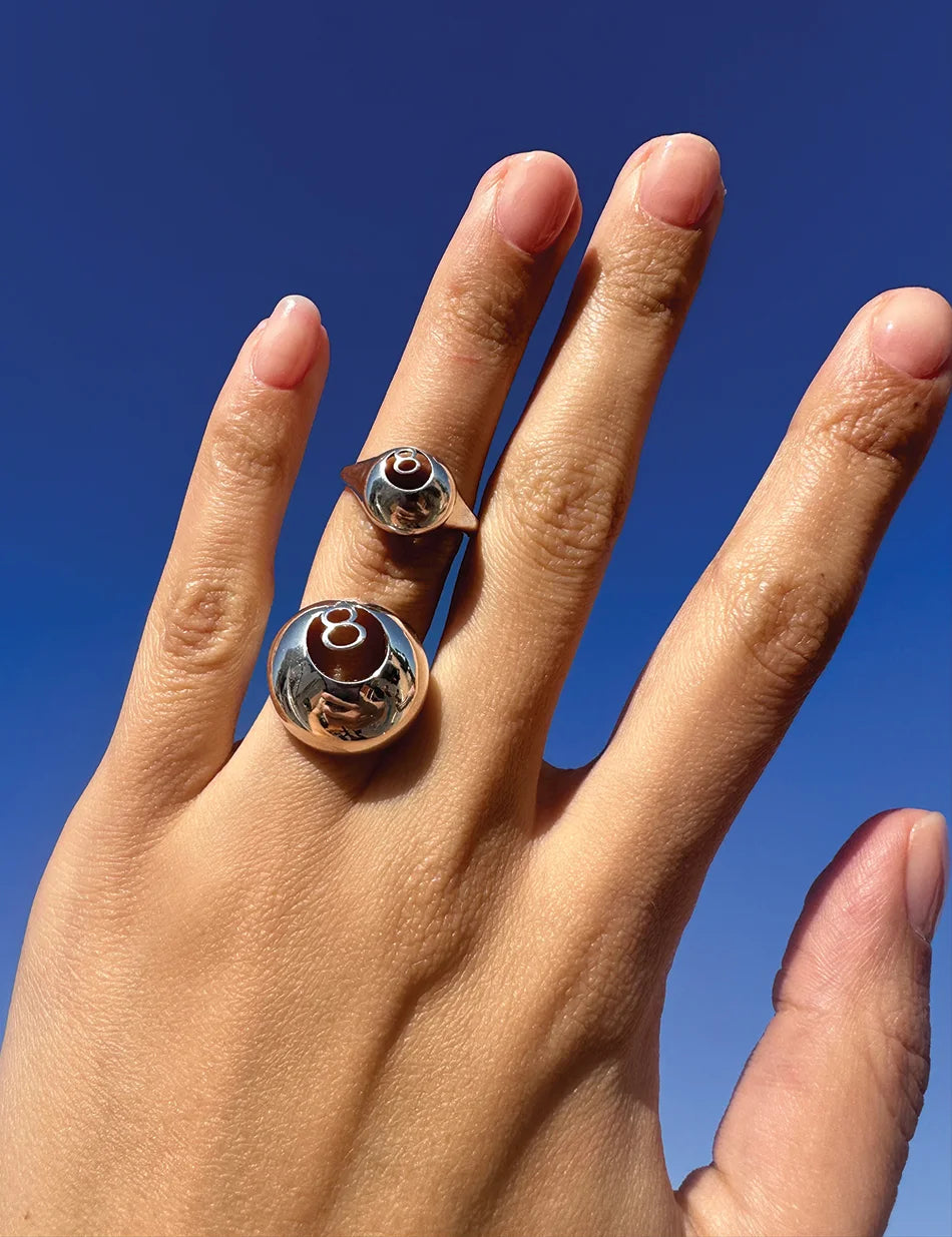 8 Ball Billiards Ring Signet - sterling silver