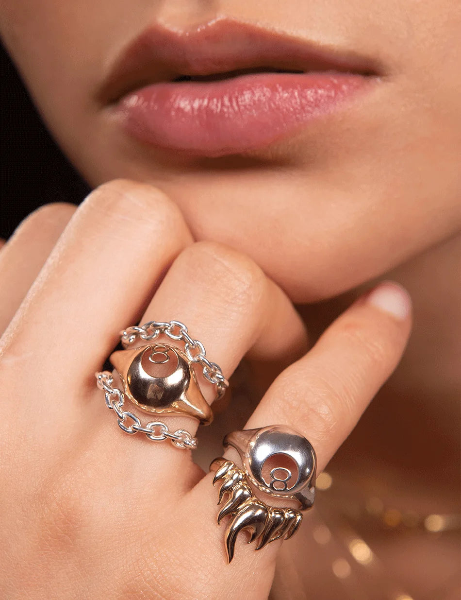 8 Ball Billiards Ring Signet - sterling silver