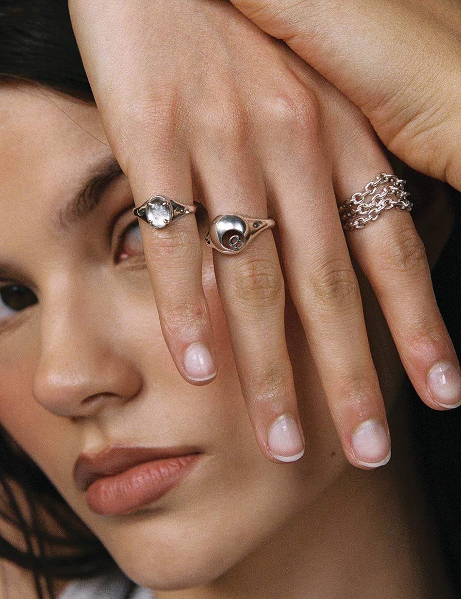 Chain Halo Contour Ring - 14k gold or sterling silver