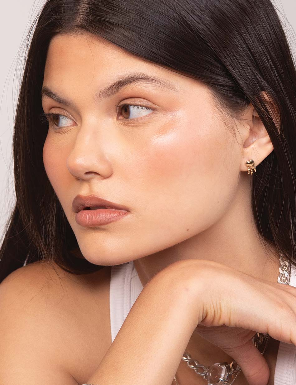 14k gold heart unique fringe stud earrings inspired by vintage valentines cards.