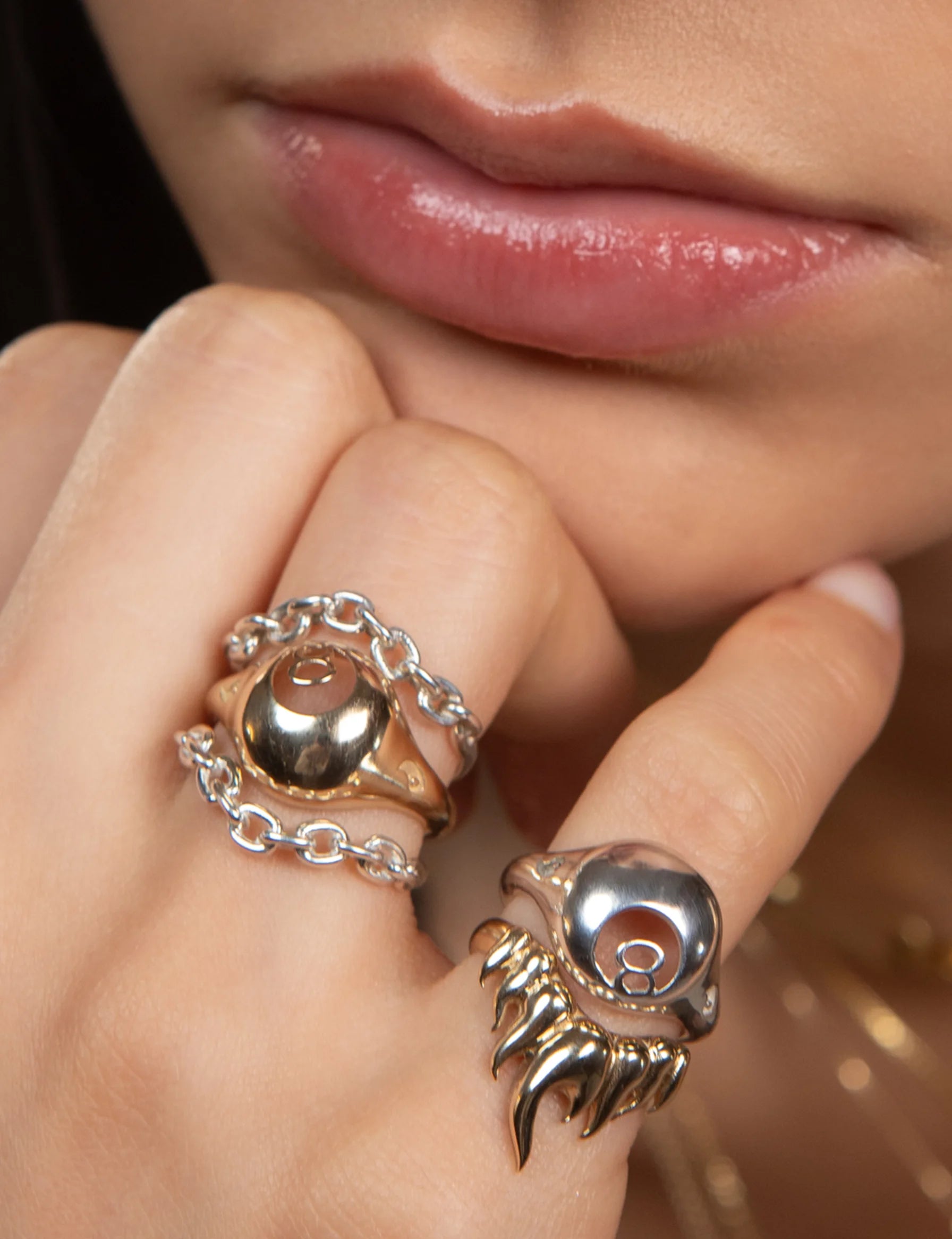 Chain Halo Contour Ring - 14k gold or sterling silver