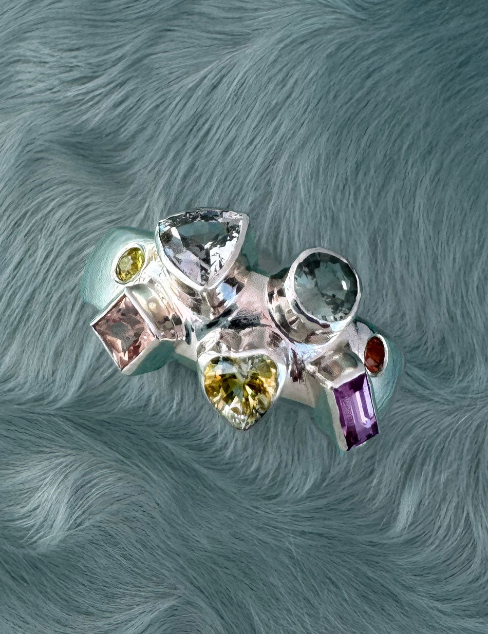 Bezel Fortuna Ring - sterling silver, sapphires