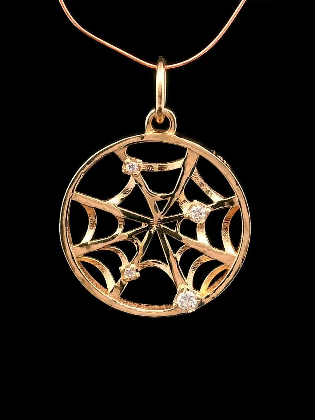 Spider Web Charm Medallion - 14k gold or sterling silver, diamonds